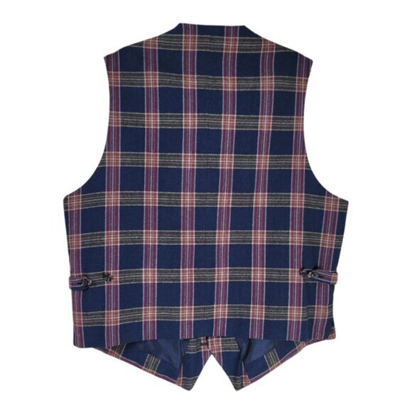 Allen Edmonds Plaid Wool Vest Size 42L Classic Preppy Tweed Vintage Style - Picture 2 of 11